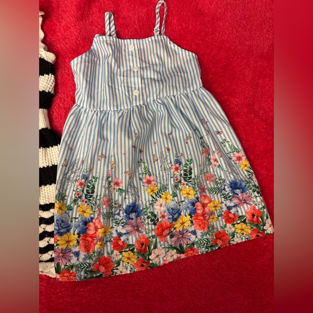 SHEIN Blue Striped Floral Kids Dress